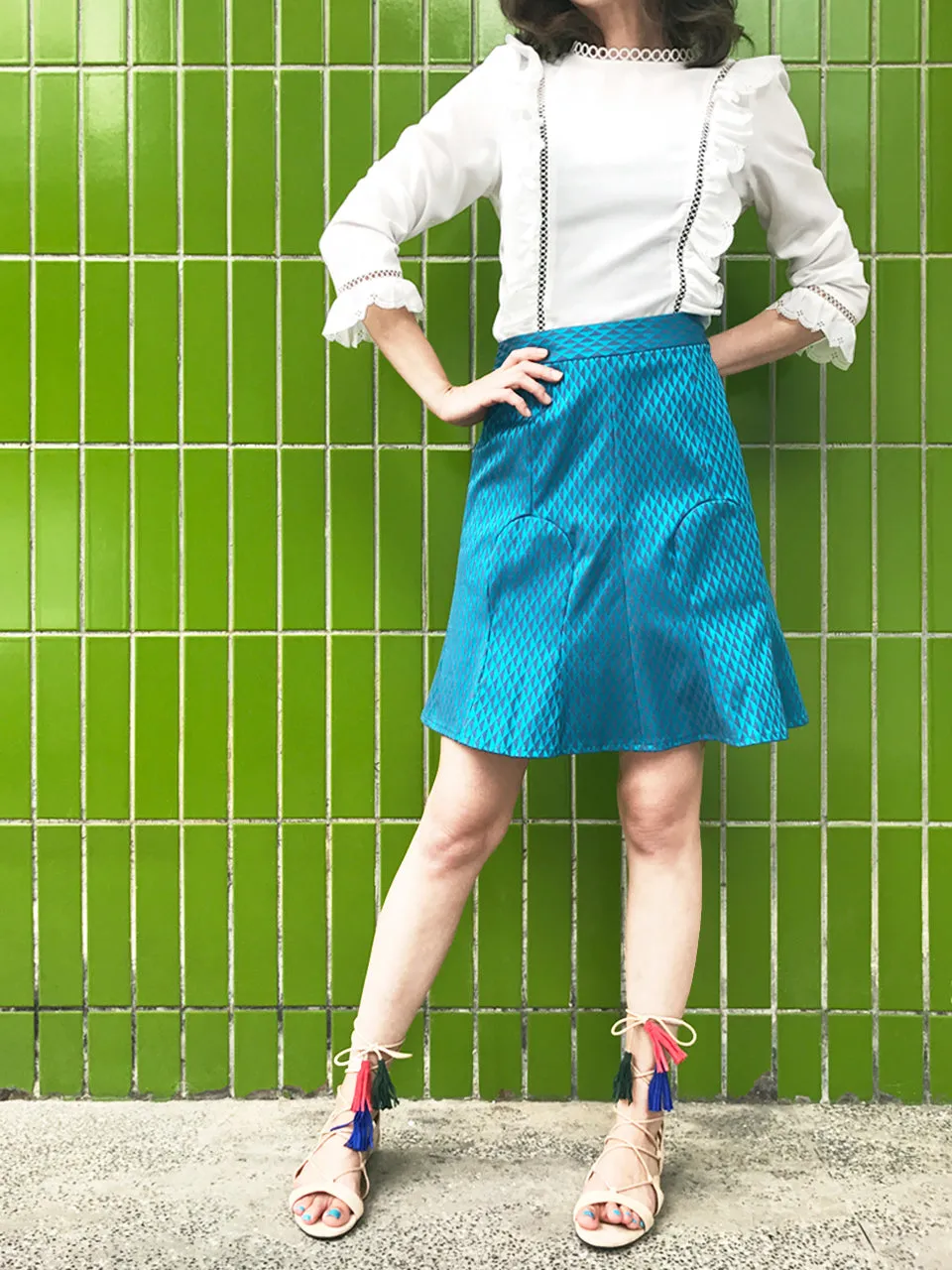 Further Sale! White Open-Work Slim Silhouette Ruffle Blouse
