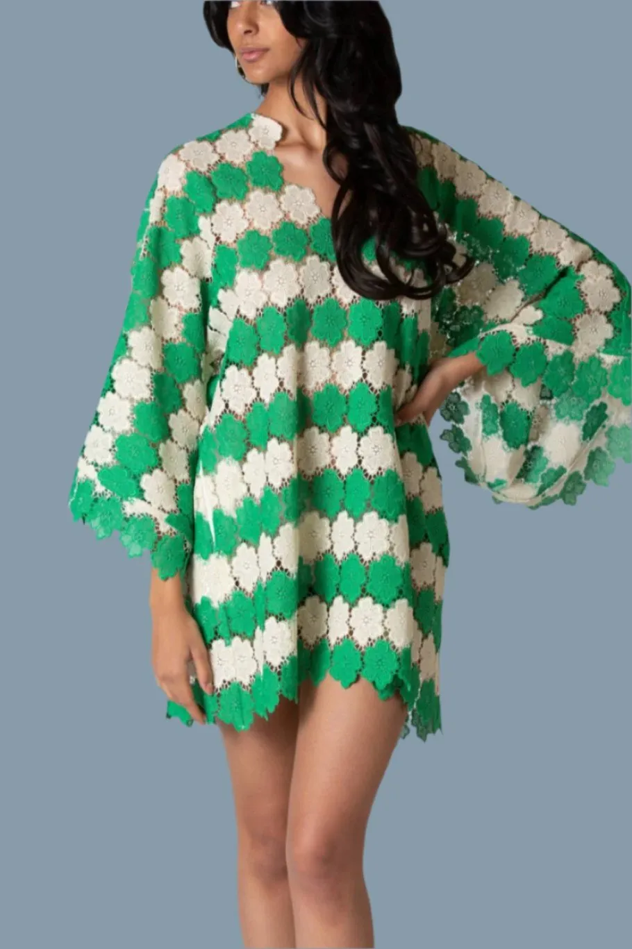 Gianina Two-Tone Cosmos Flower Lace Mini Caftan