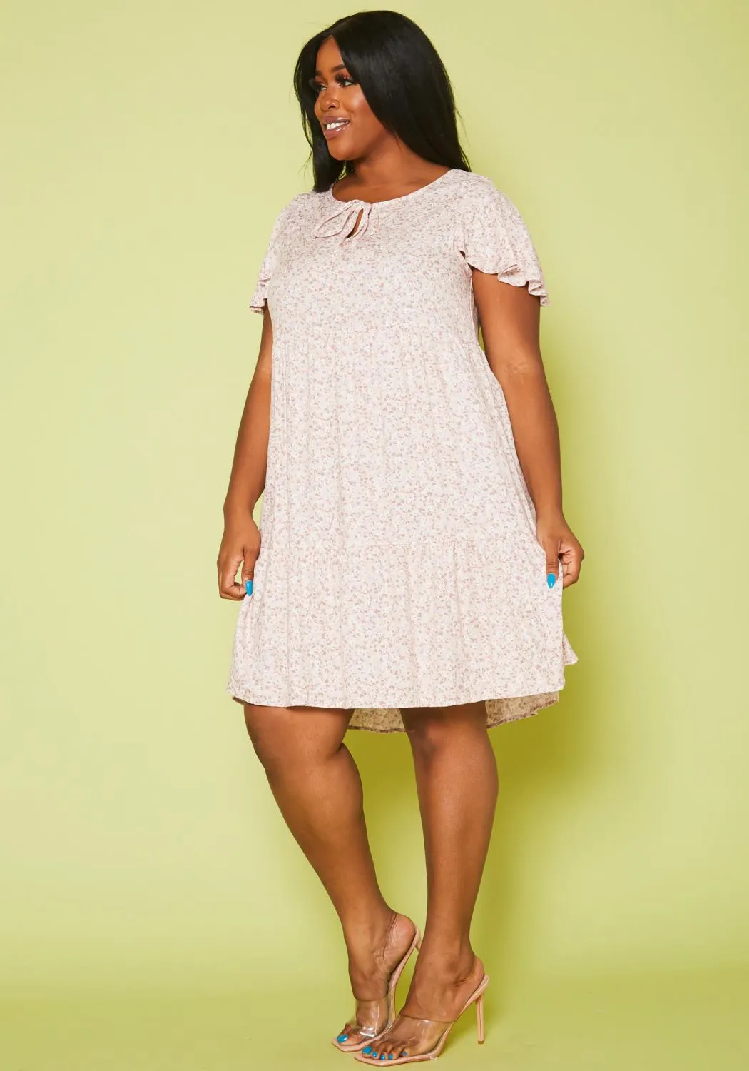 Hi Curvy Plus Size Women Floral Print Flare Mini Dress