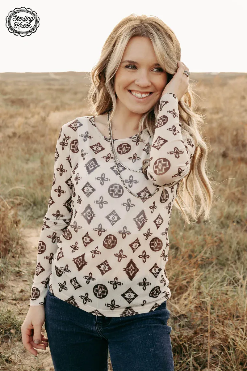 Hidden Hills Aztec Print Mesh Mock Neck Top