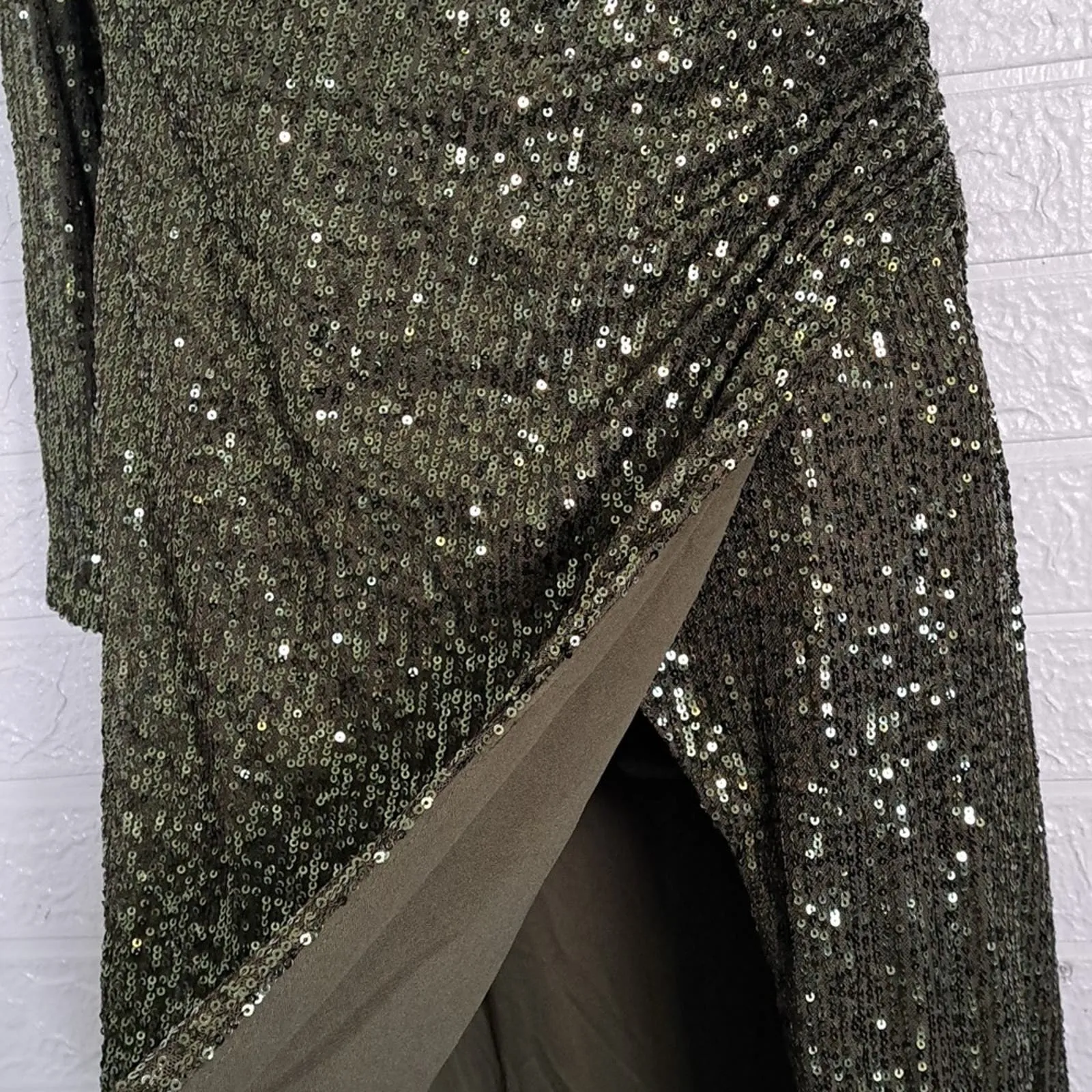 IEENA for Mac Duggal Sequined Drop Shoulder Faux Wrap Gown NEW
