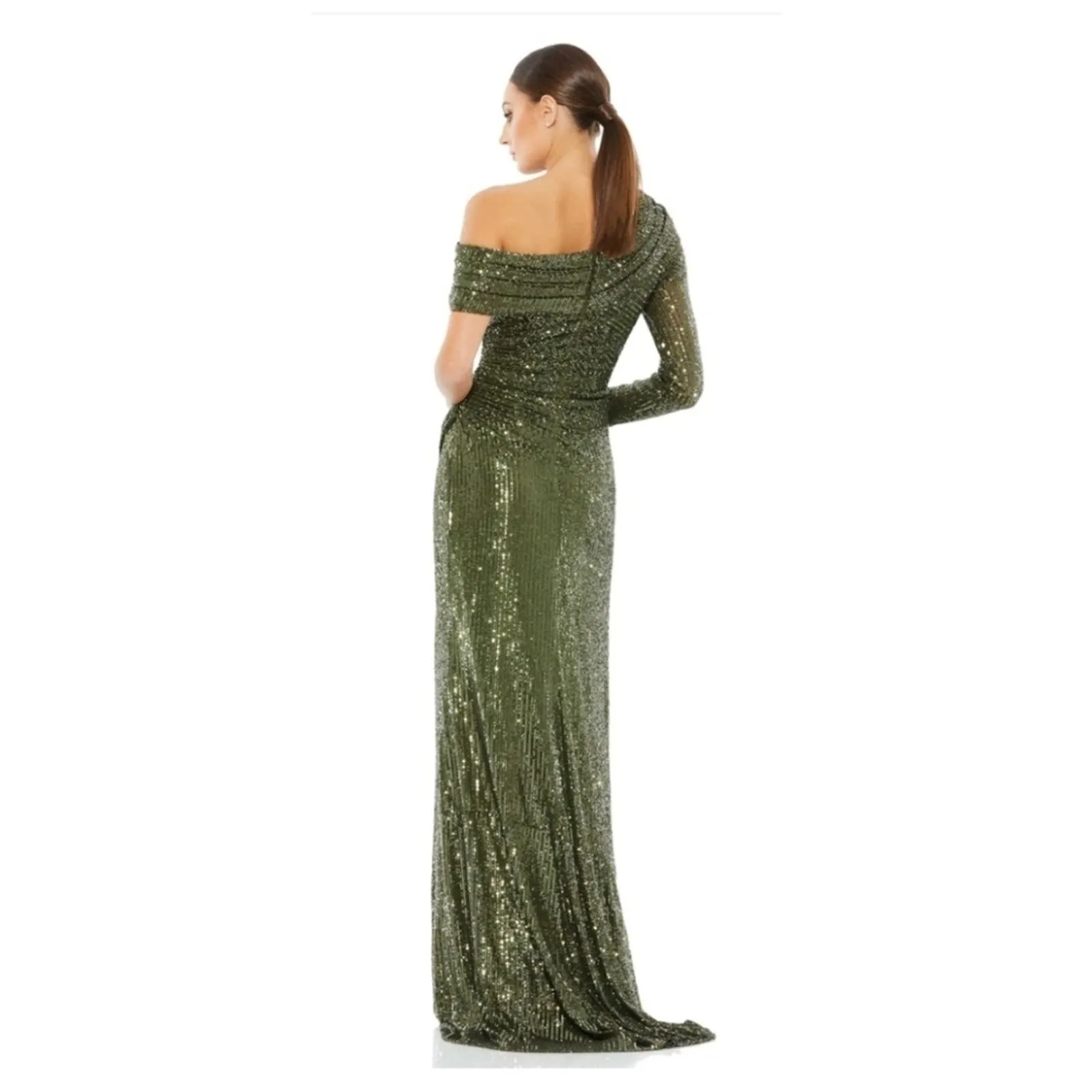 IEENA for Mac Duggal Sequined Drop Shoulder Faux Wrap Gown NEW