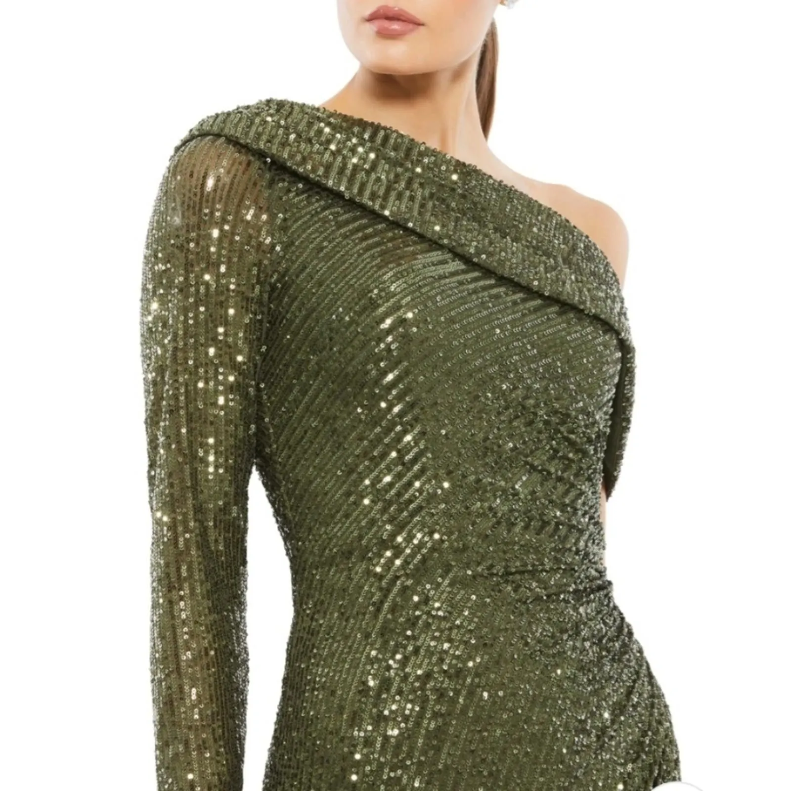 IEENA for Mac Duggal Sequined Drop Shoulder Faux Wrap Gown NEW