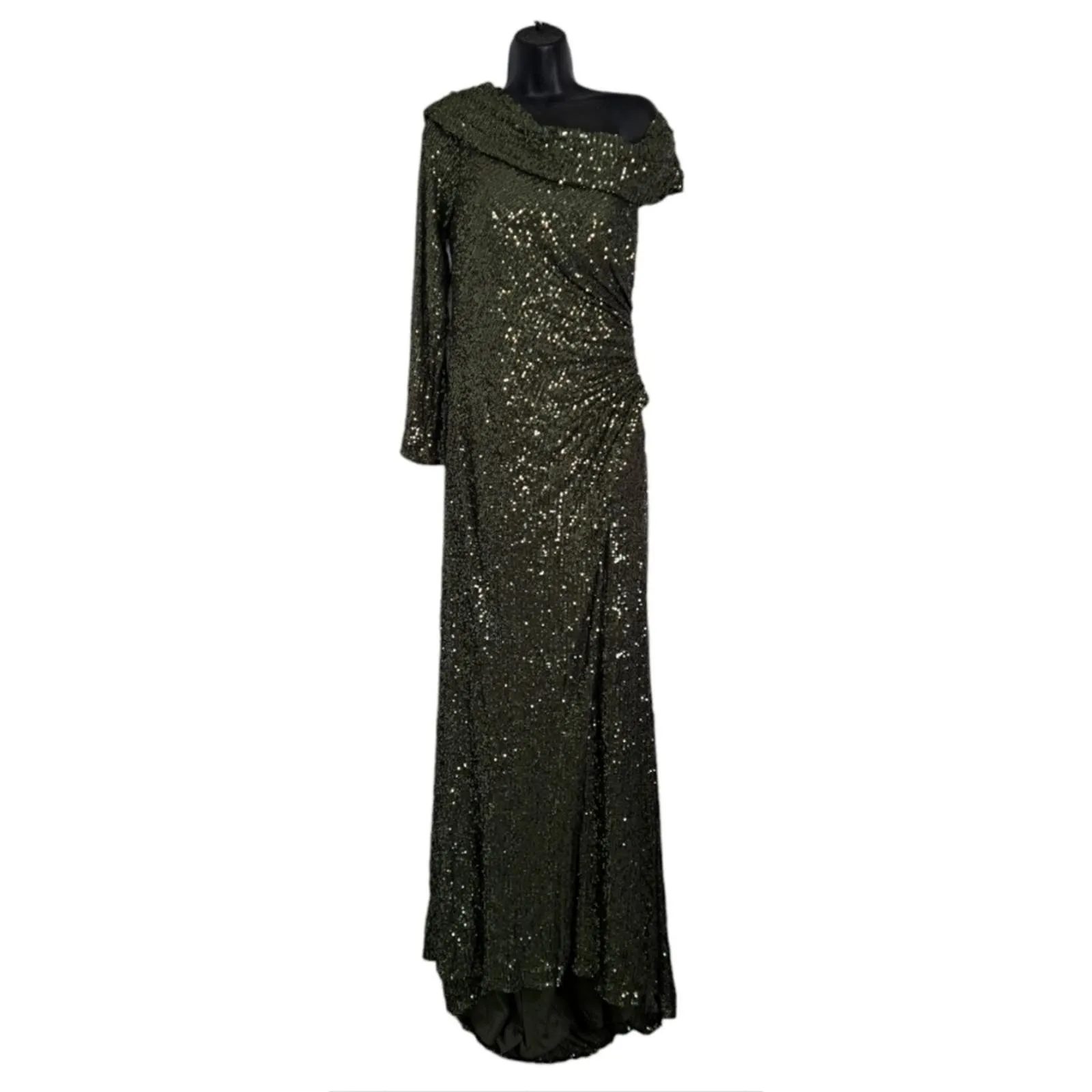 IEENA for Mac Duggal Sequined Drop Shoulder Faux Wrap Gown NEW