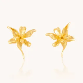 Iris Flower Gold Stud Earrings