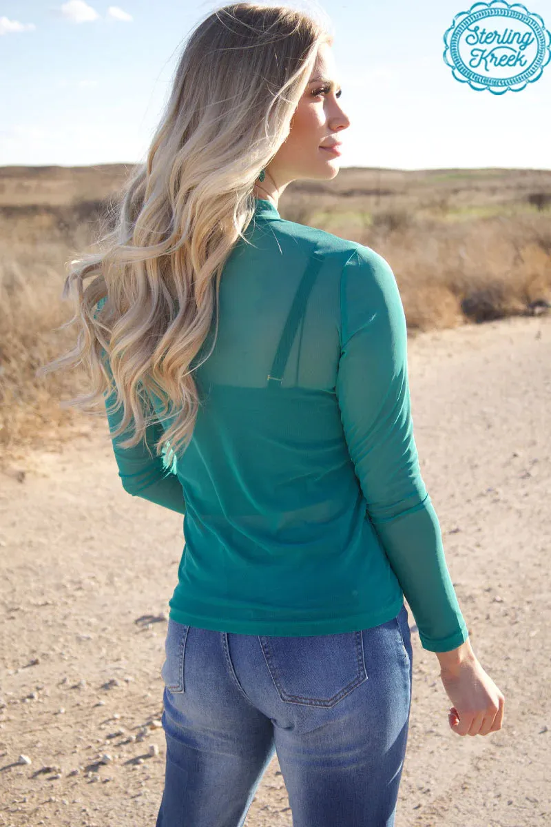 Meshed Out Turquoise Mesh Mock Neck Top