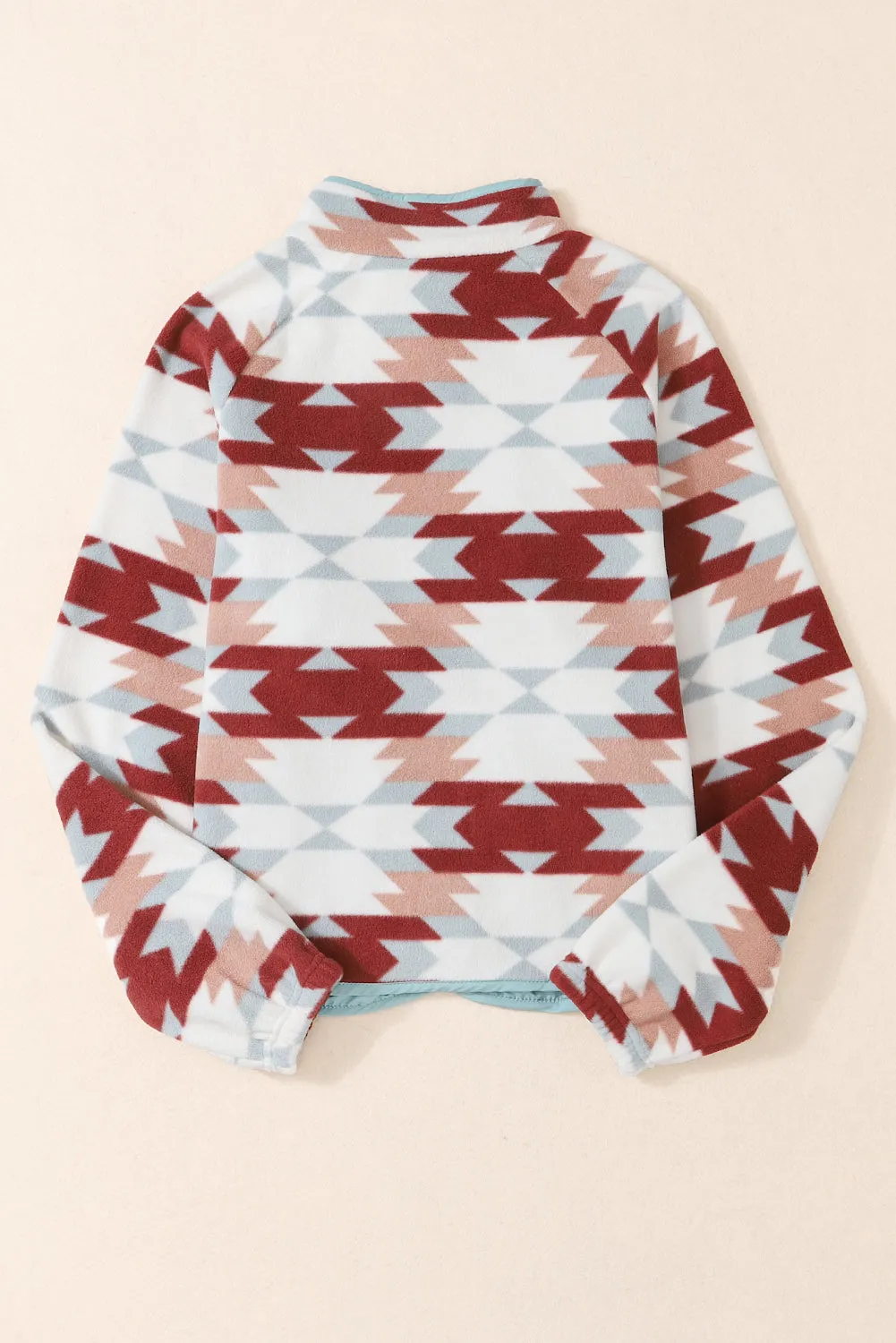 Orange Western Aztec Buttoned Zipper Pockets Fleece Jacket