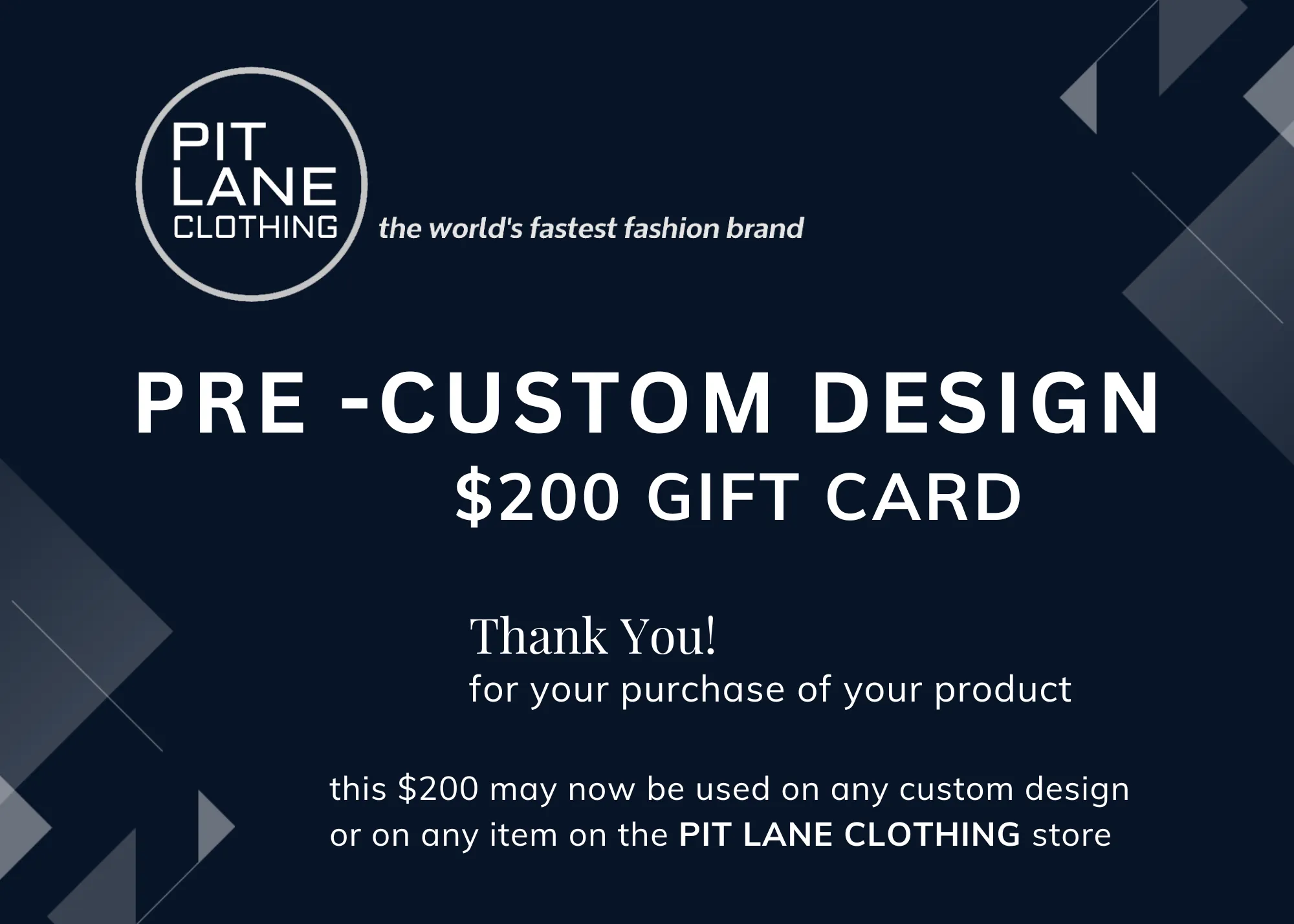PIT LANE CLOTHING PRE CUSTOM DESIGN ORDER