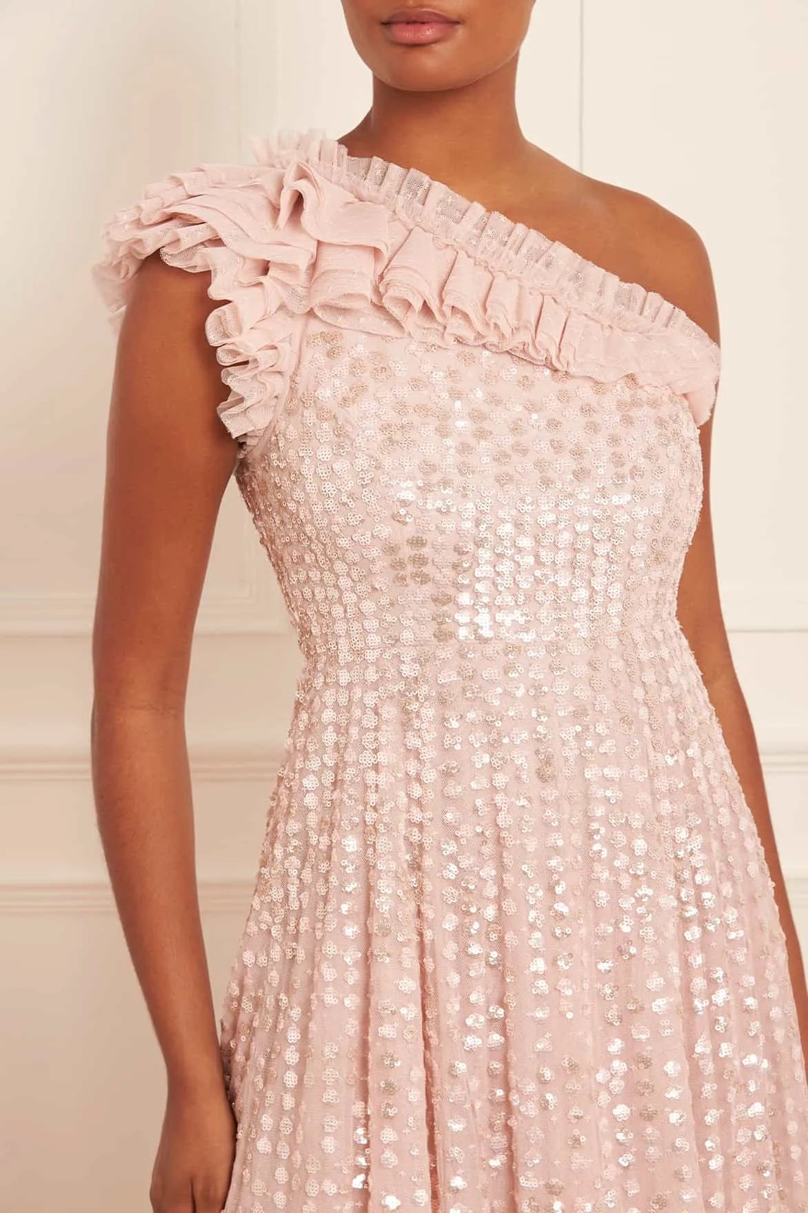 Raindrop One-Shoulder Ankle Gown