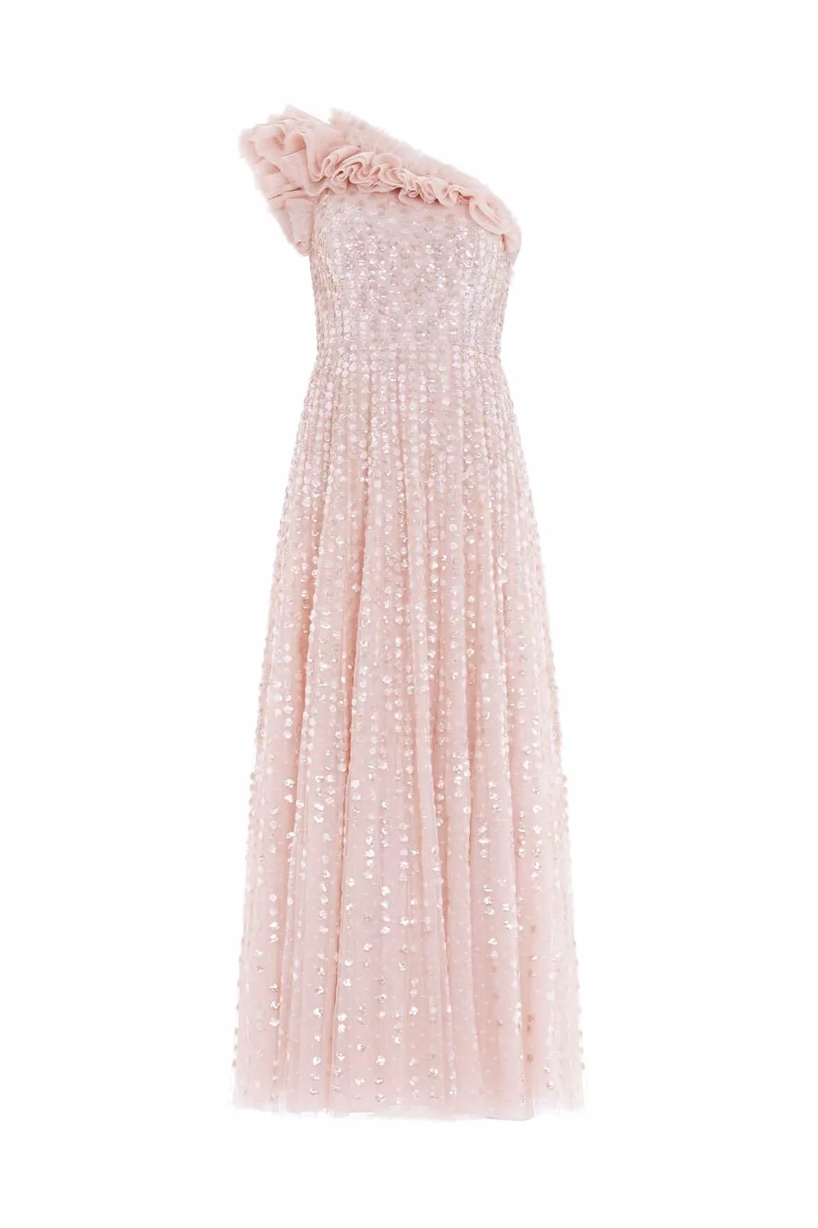 Raindrop One-Shoulder Ankle Gown