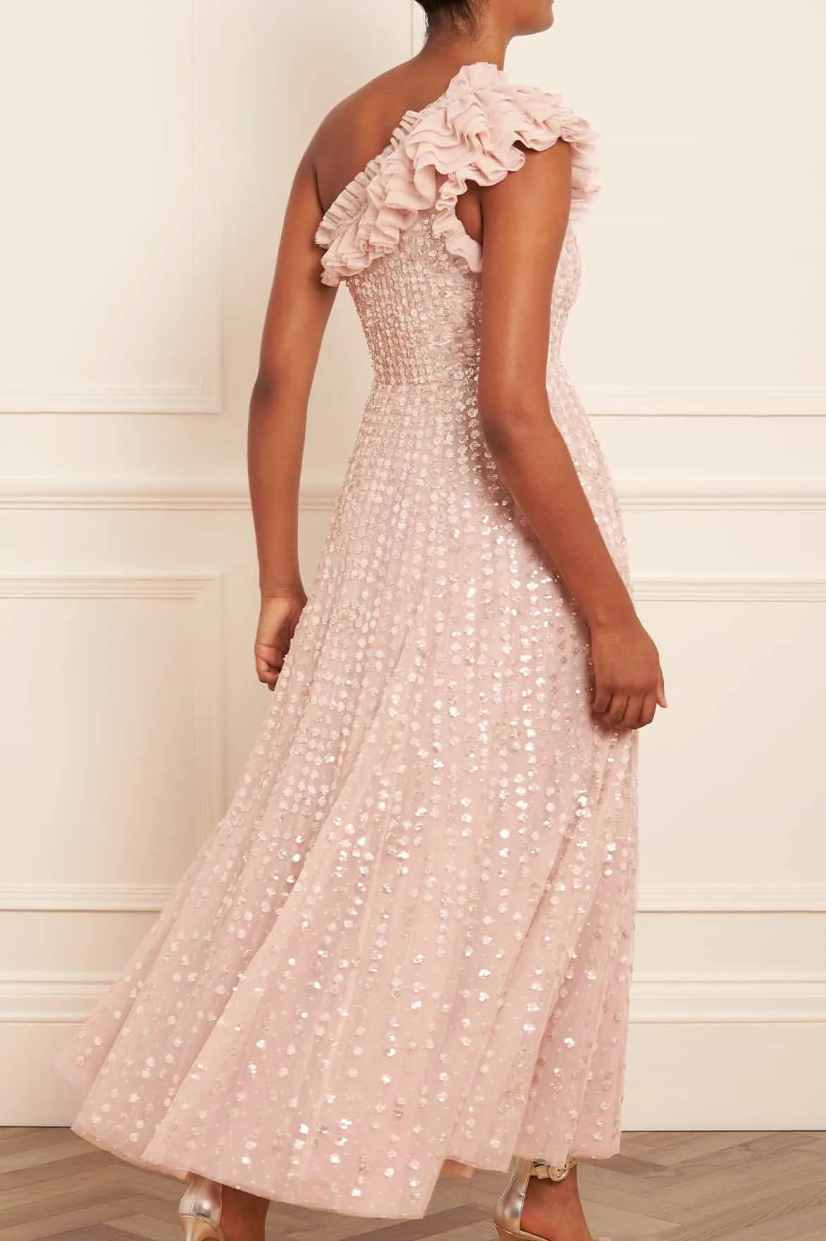 Raindrop One-Shoulder Ankle Gown
