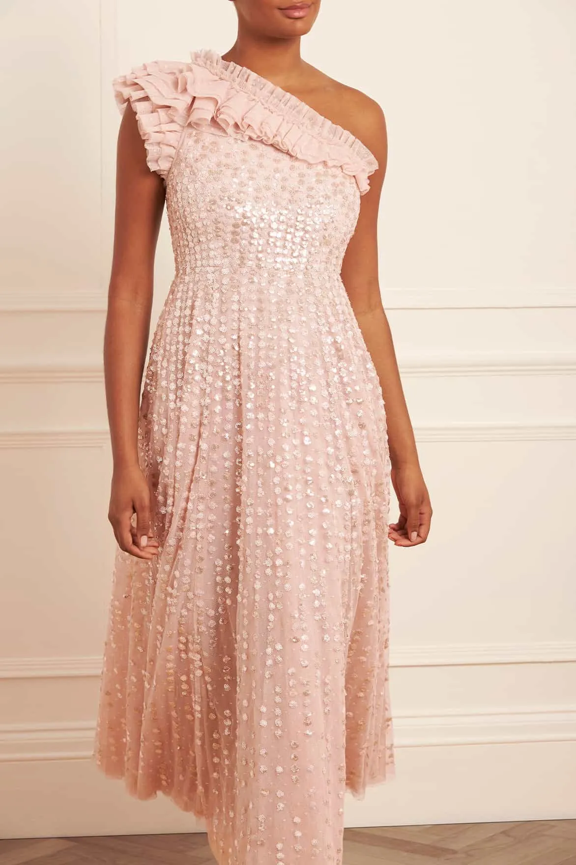 Raindrop One-Shoulder Ankle Gown