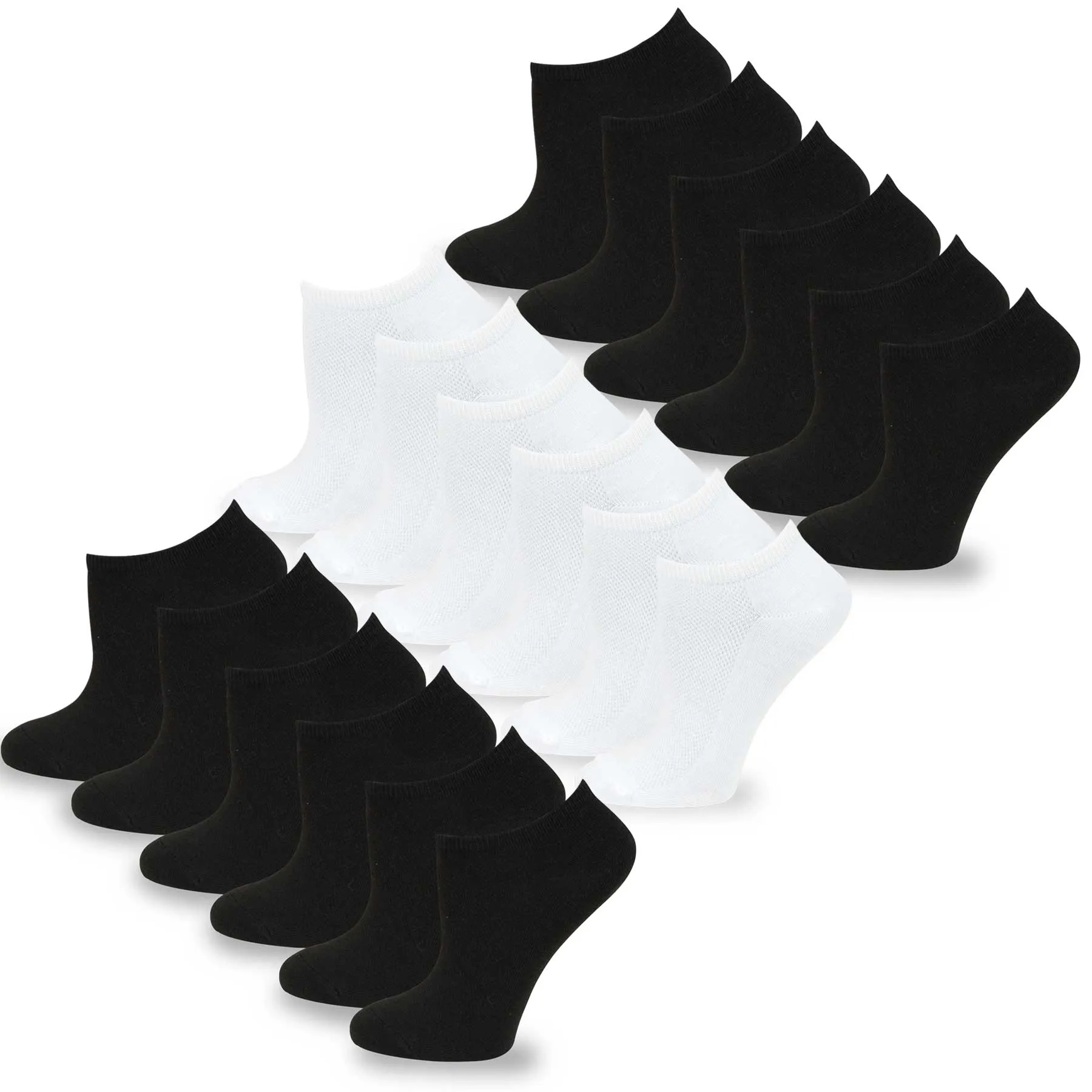 TeeHee Socks Women's Casual Polyester No Show Black/White 18-Pack (10051)