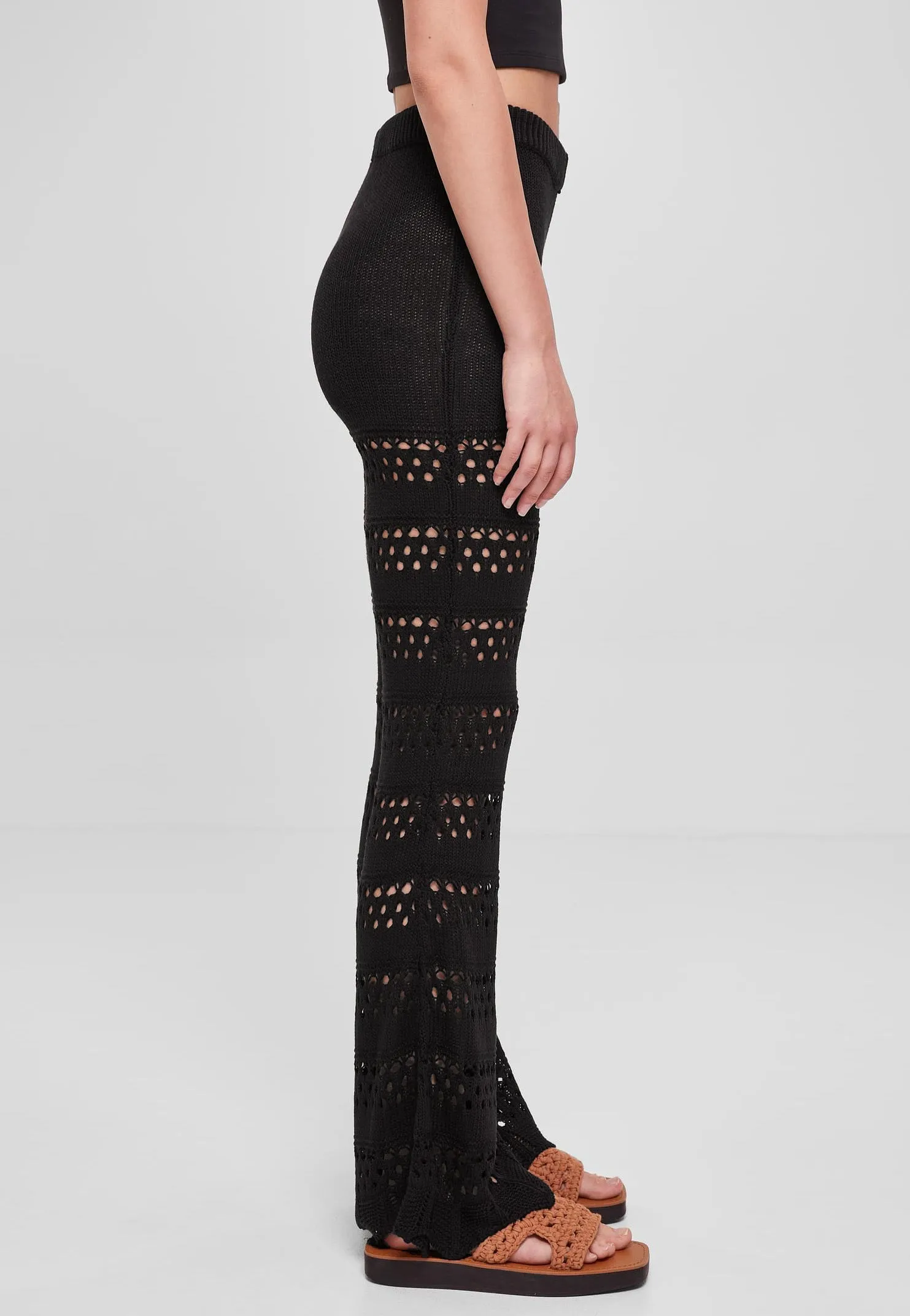 Urban Classics - Ladies Flared Crochet Knit Black - Pants