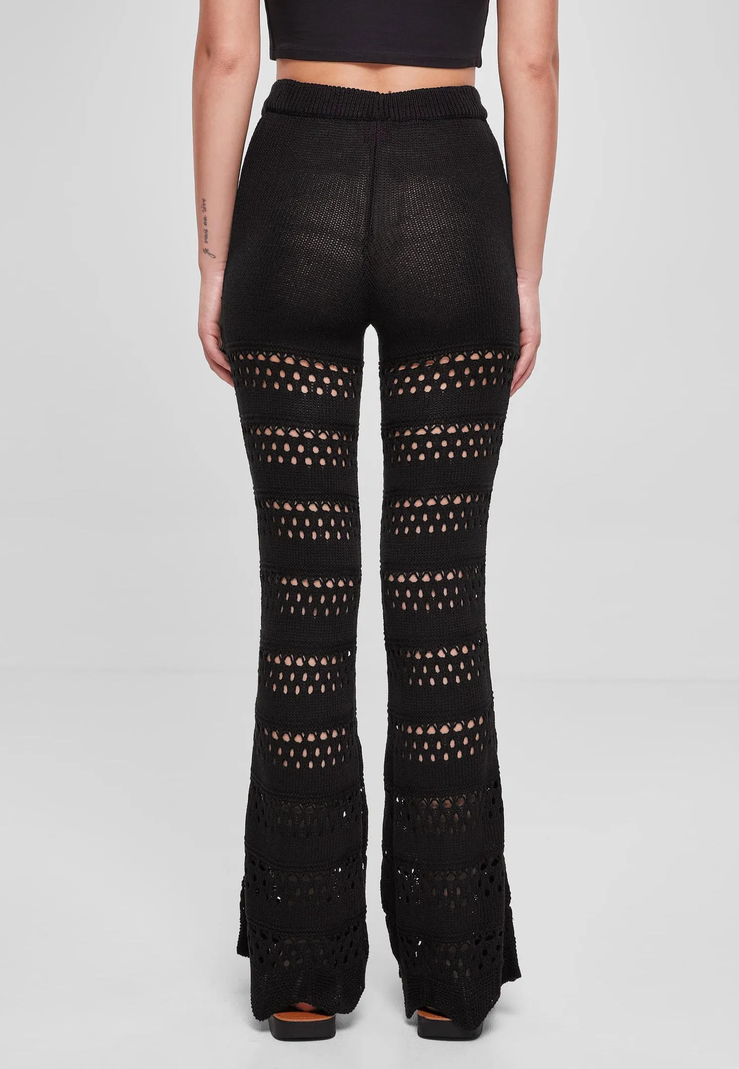 Urban Classics - Ladies Flared Crochet Knit Black - Pants
