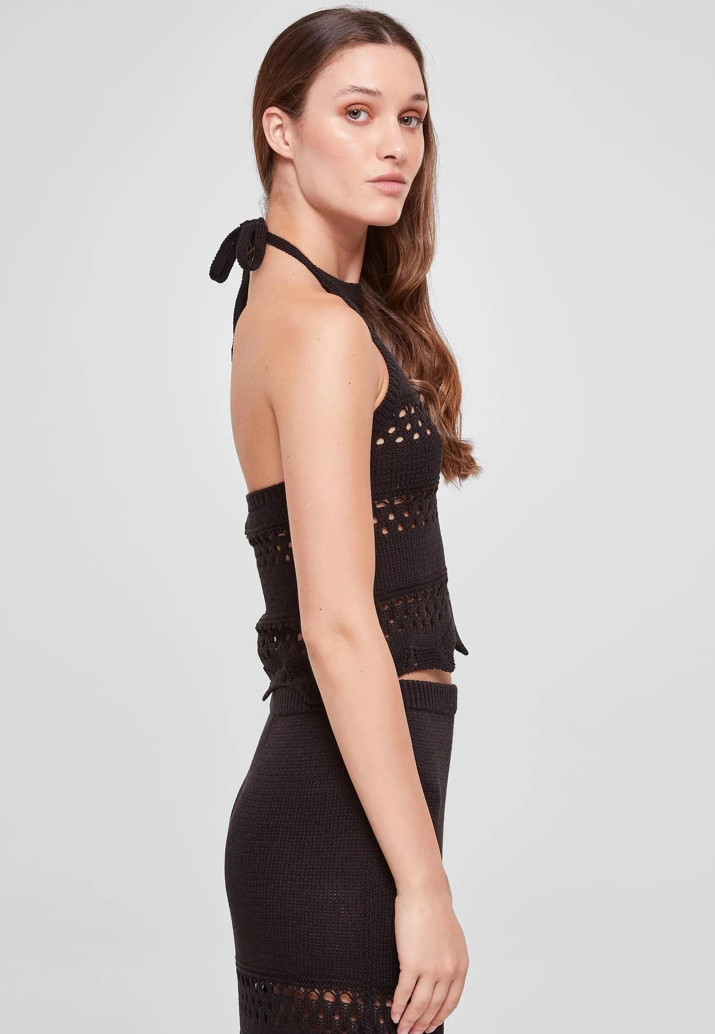 Urban Classics - Ladies Short Crochet Knit Neckholder Black - Top