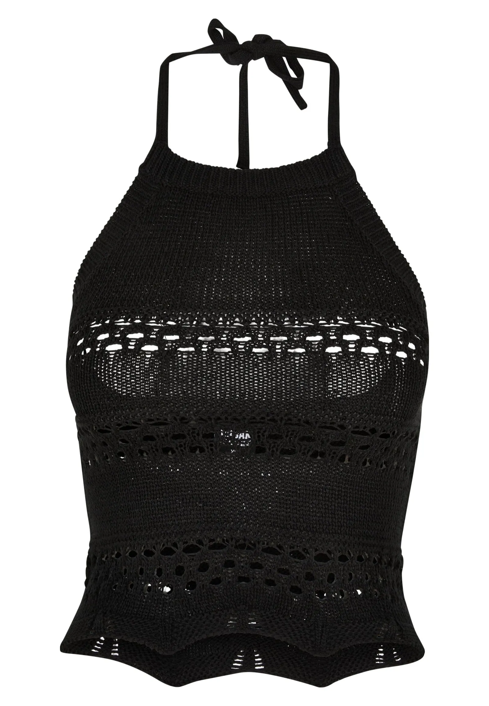 Urban Classics - Ladies Short Crochet Knit Neckholder Black - Top