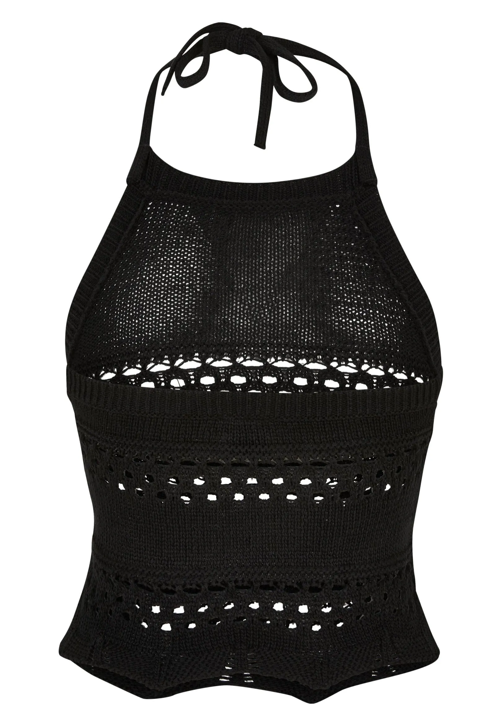 Urban Classics - Ladies Short Crochet Knit Neckholder Black - Top
