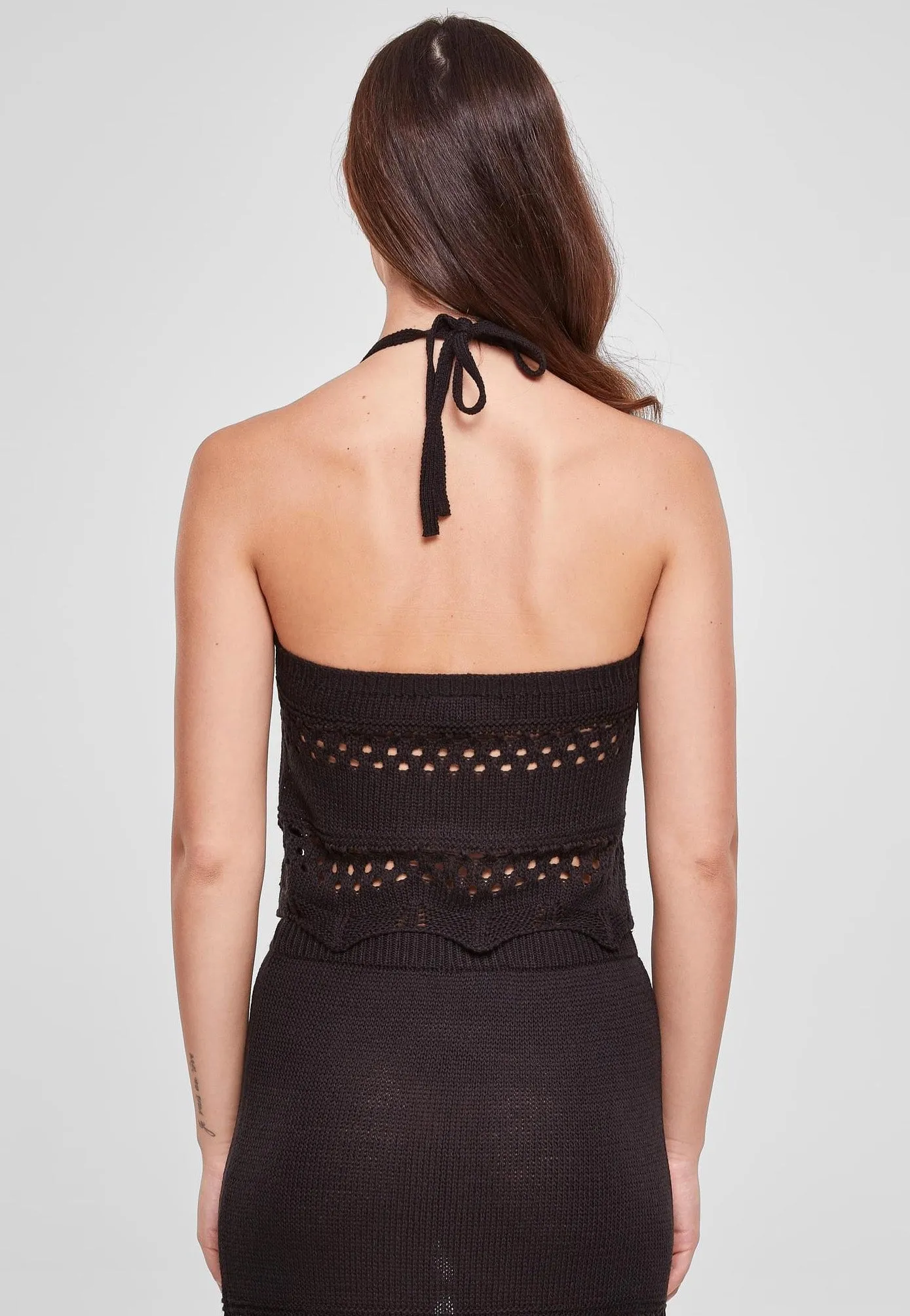 Urban Classics - Ladies Short Crochet Knit Neckholder Black - Top